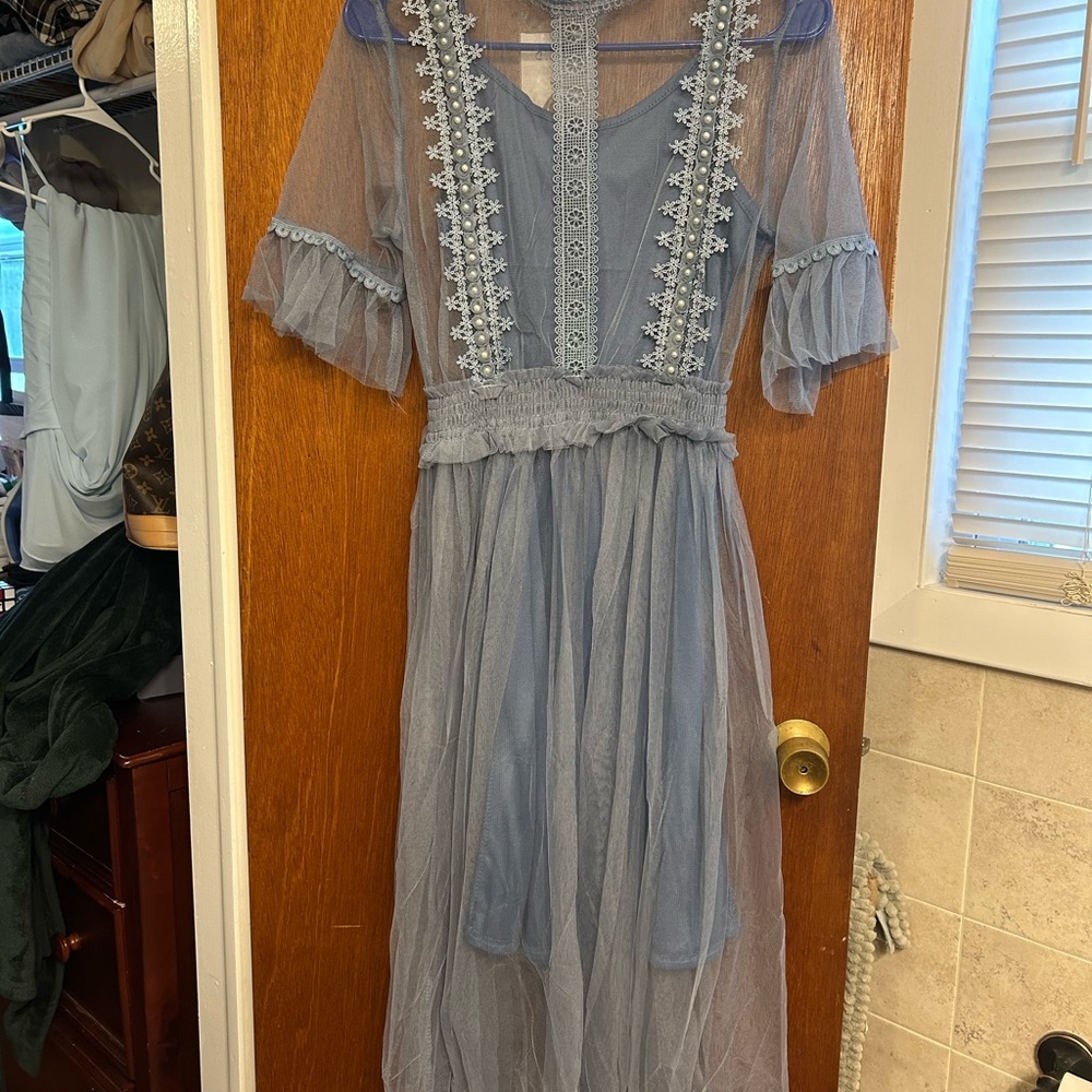 Elegant Blue Lace Dress